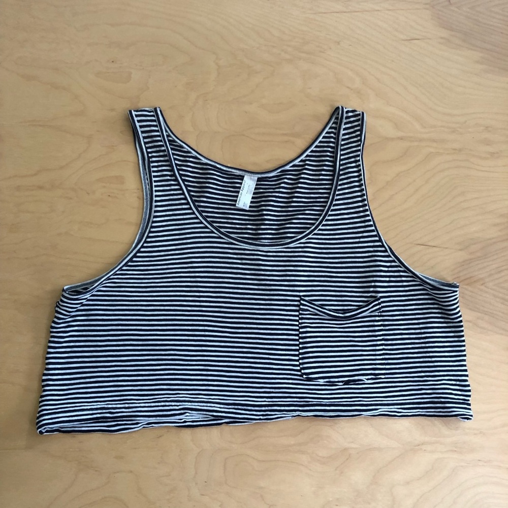 American Apparel Black and White Striped Cropped Tank Top Grunge summer casual
